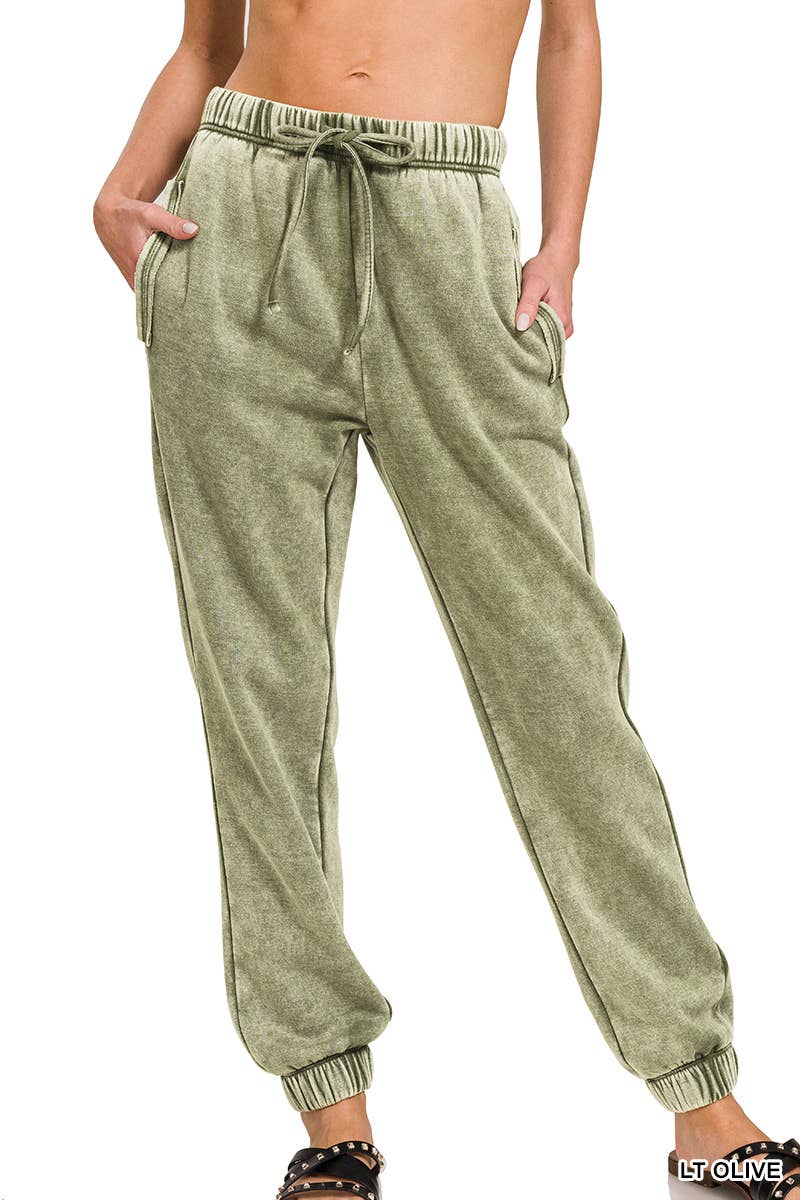 `Washed Fleece Sweatpants with pockets - Zenana