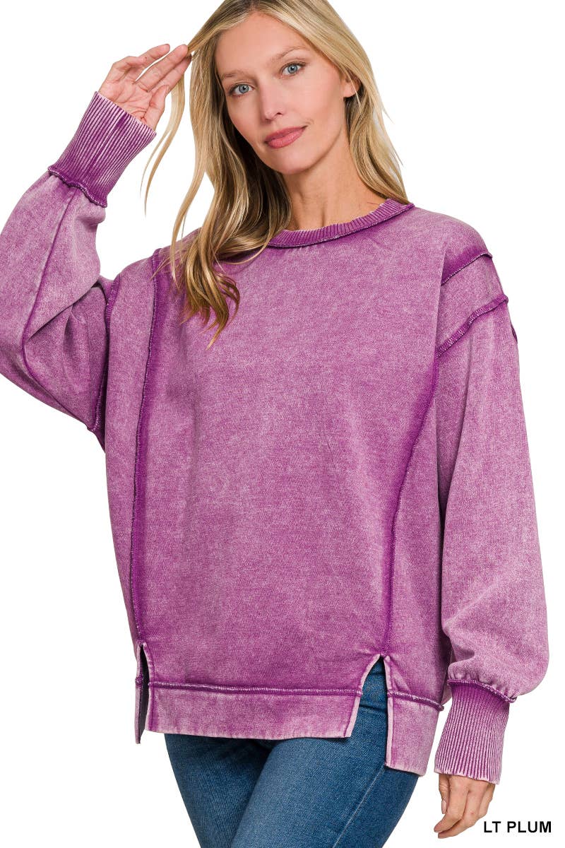 `Washed Slit hem Fleece Sweatshirt SI-26719 Zenana