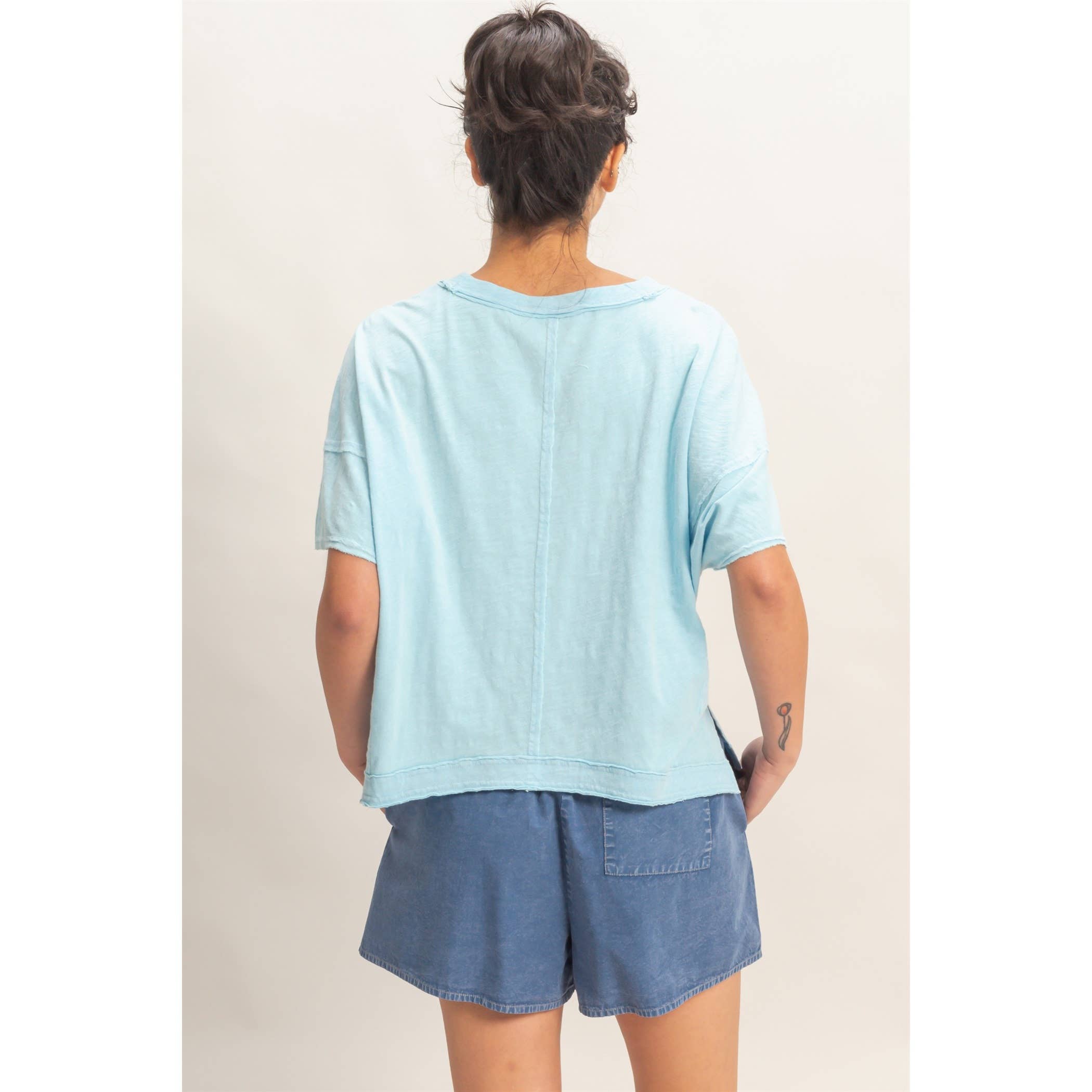 Oversized V-Neck Short Sleeve Top