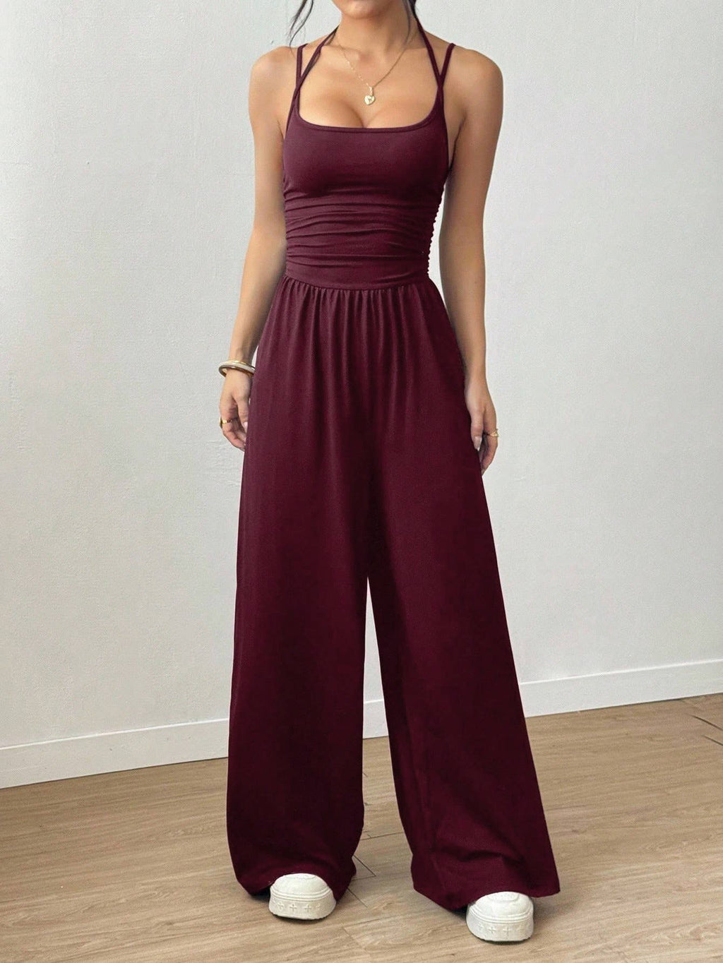 Casual wrap chest wide leg loose jumpsuit