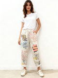 VISRPBEPSG Italian OS Beige Paris Star Graffiti Print Pants
