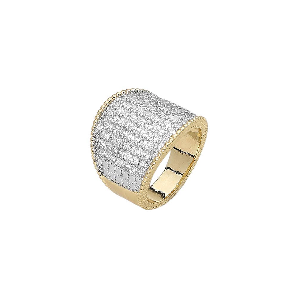 Wide CZ Pave Dome Statement Ring