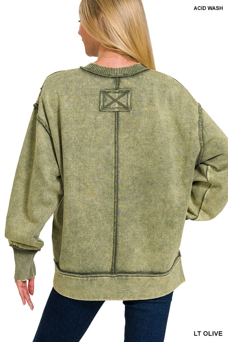 `Washed Slit hem Fleece Sweatshirt SI-26719 Zenana