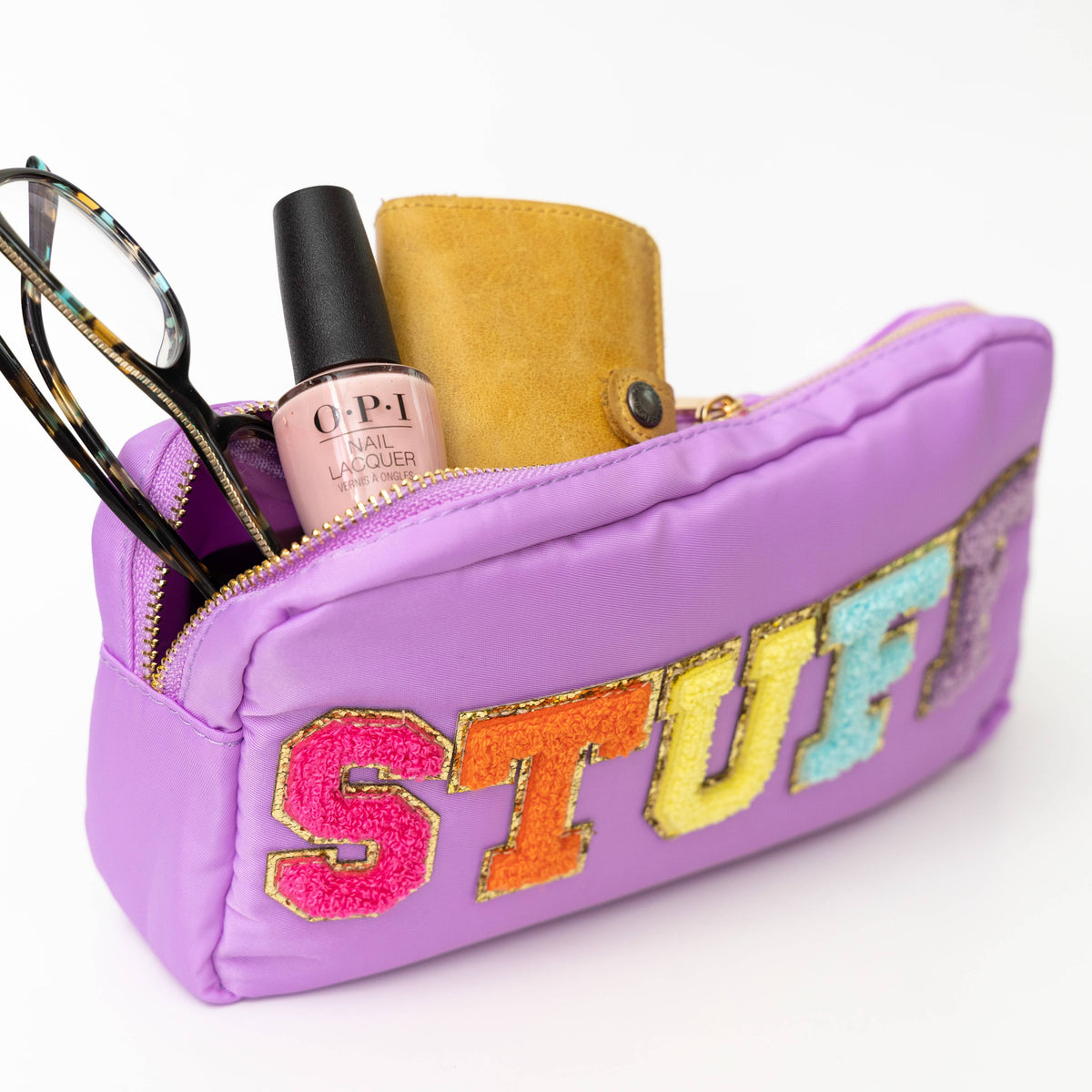 Preppy Nylon Chenille Letter Bag Travel Makeup Pouch - STUFF