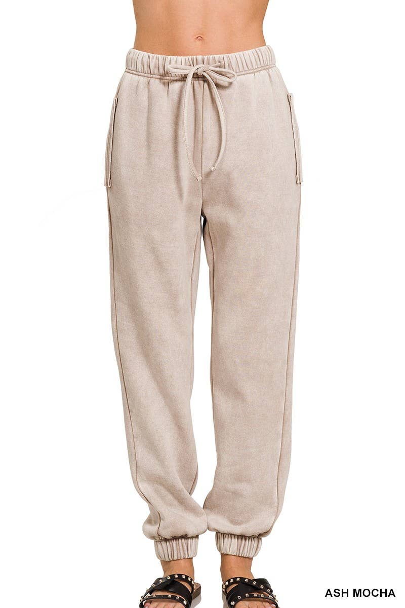 Acid Wash Fleece Sweatpants With Pockets