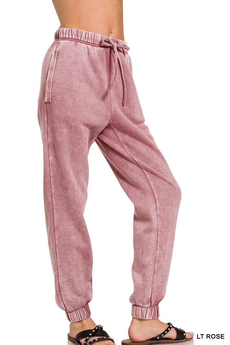 `Washed Fleece Sweatpants with pockets - Zenana