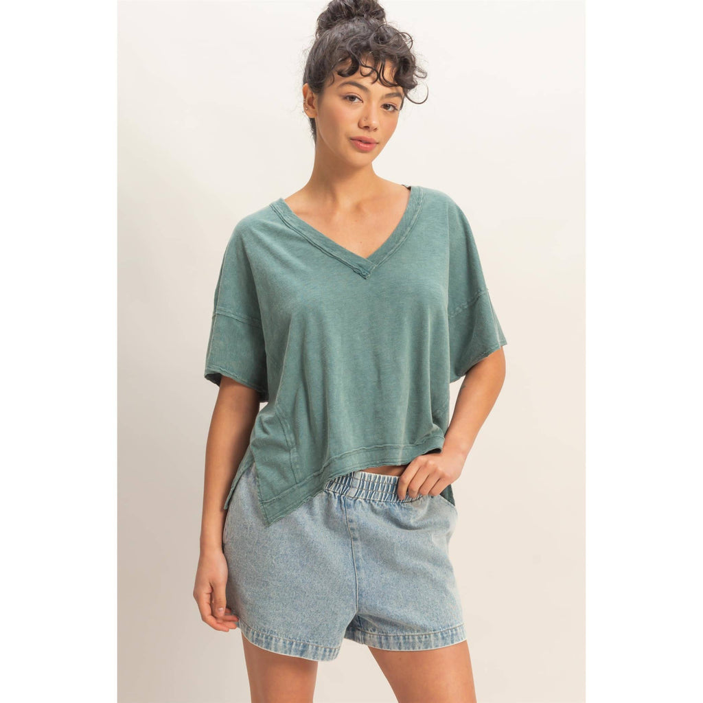 Oversized V-Neck Short Sleeve Top