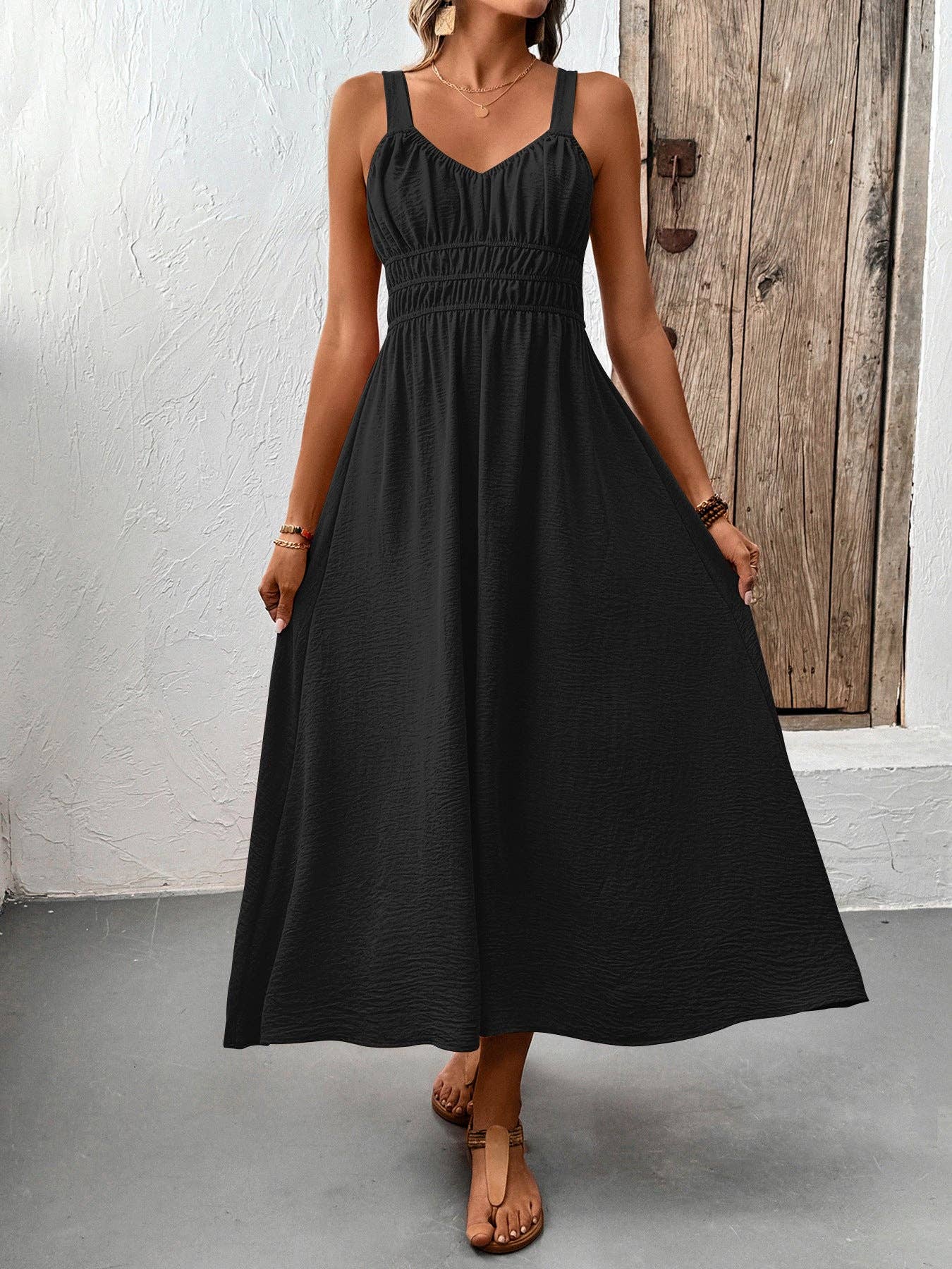 Women’s Smocked Strap Maxi Dress Sleeveless Summer