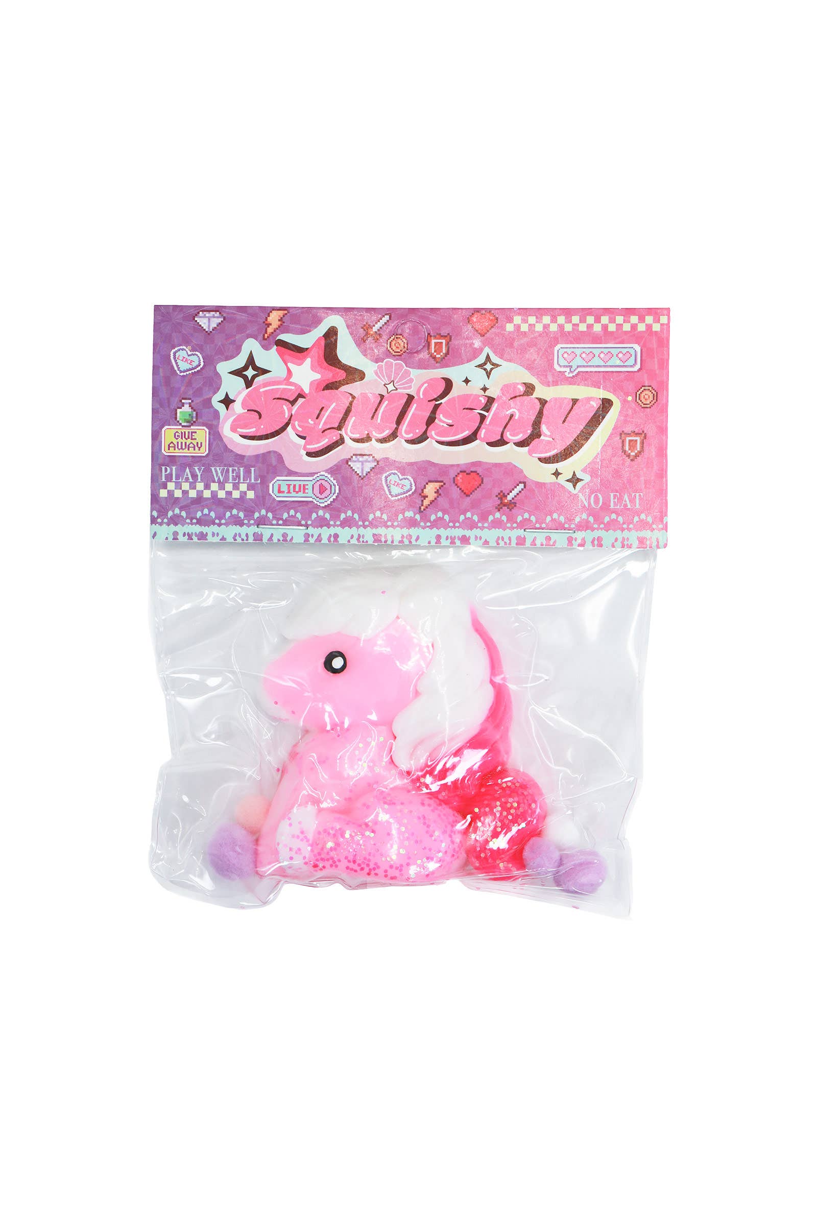 Pastel Unicorn Glittery Sticky Mochi Pom Pom Squishy Bag