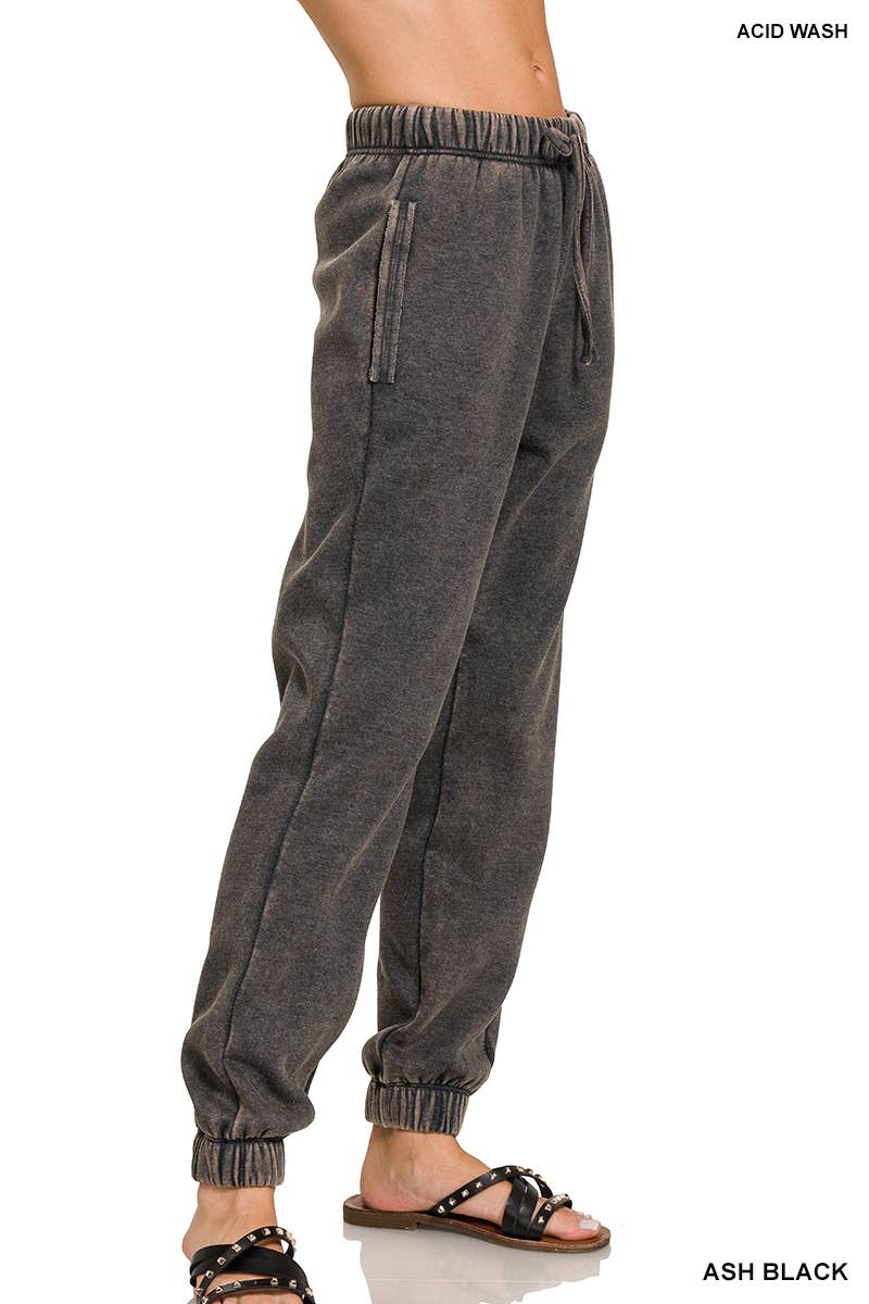 `Washed Fleece Sweatpants with pockets - Zenana