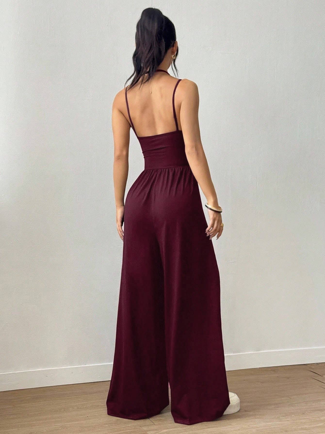 Casual wrap chest wide leg loose jumpsuit
