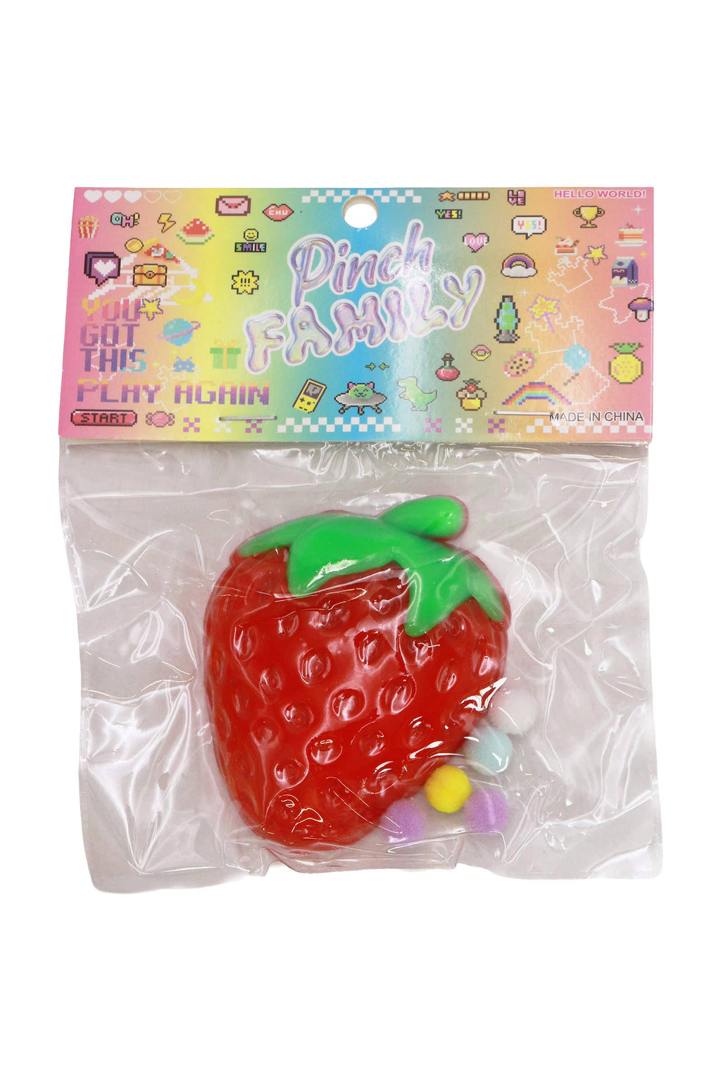 Fruit Sticky Mochi Glitter Pom Pom Squishy Bag - 12 Pcs