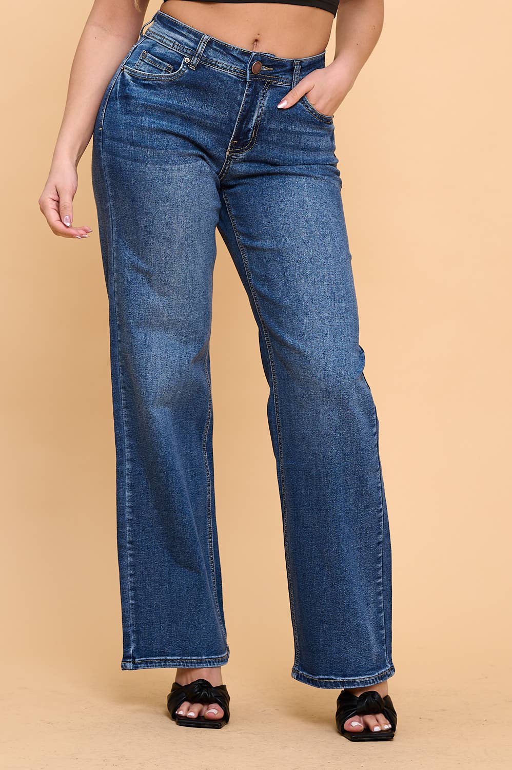 RS MID-LOW RISE STRETCHY WIDE LEG DENIM JEANS