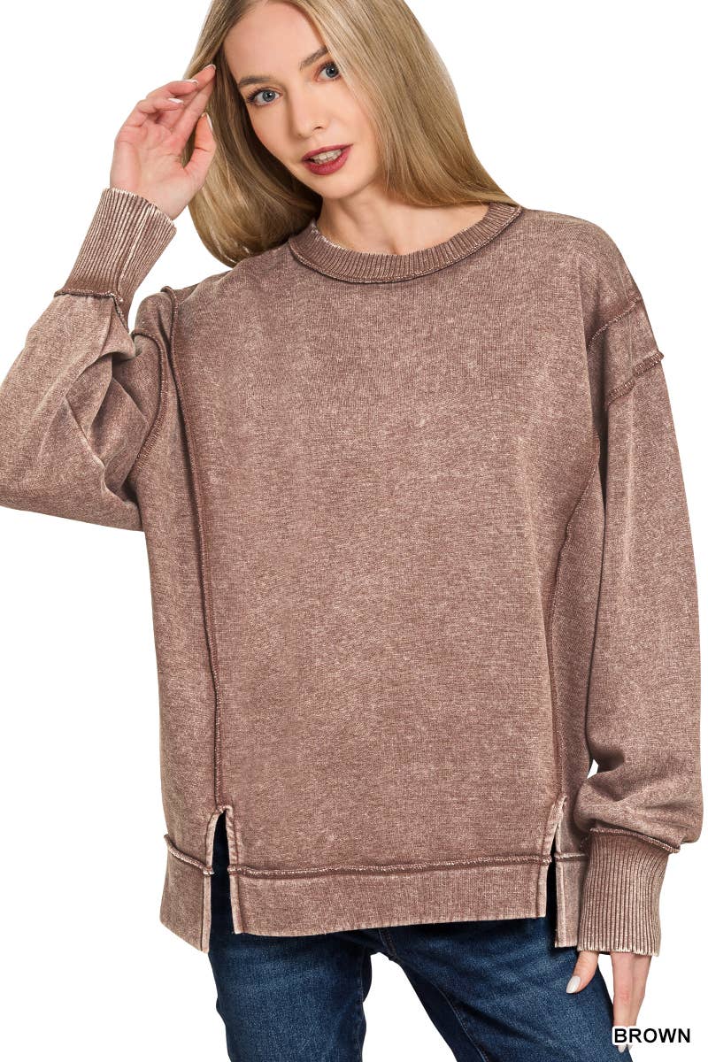 `Washed Slit hem Fleece Sweatshirt SI-26719 Zenana