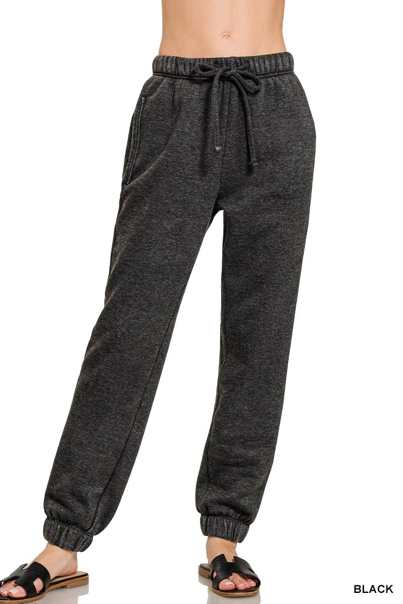 `Washed Fleece Sweatpants with pockets - Zenana