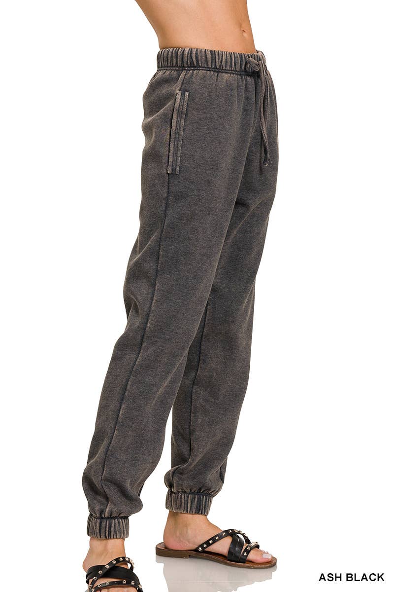 `Washed Fleece Sweatpants with pockets - Zenana