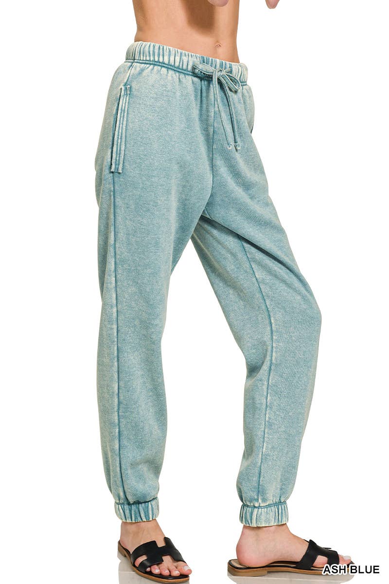 `Washed Fleece Sweatpants with pockets - Zenana