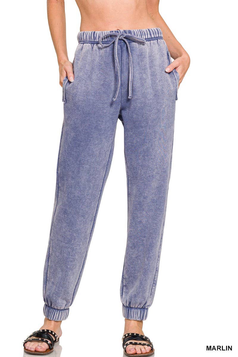 Acid Wash Fleece Sweatpants With Pockets