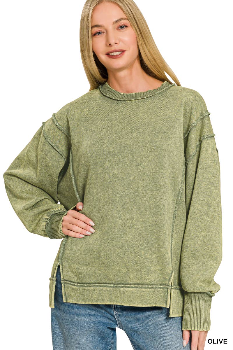 `Washed Slit hem Fleece Sweatshirt SI-26719 Zenana