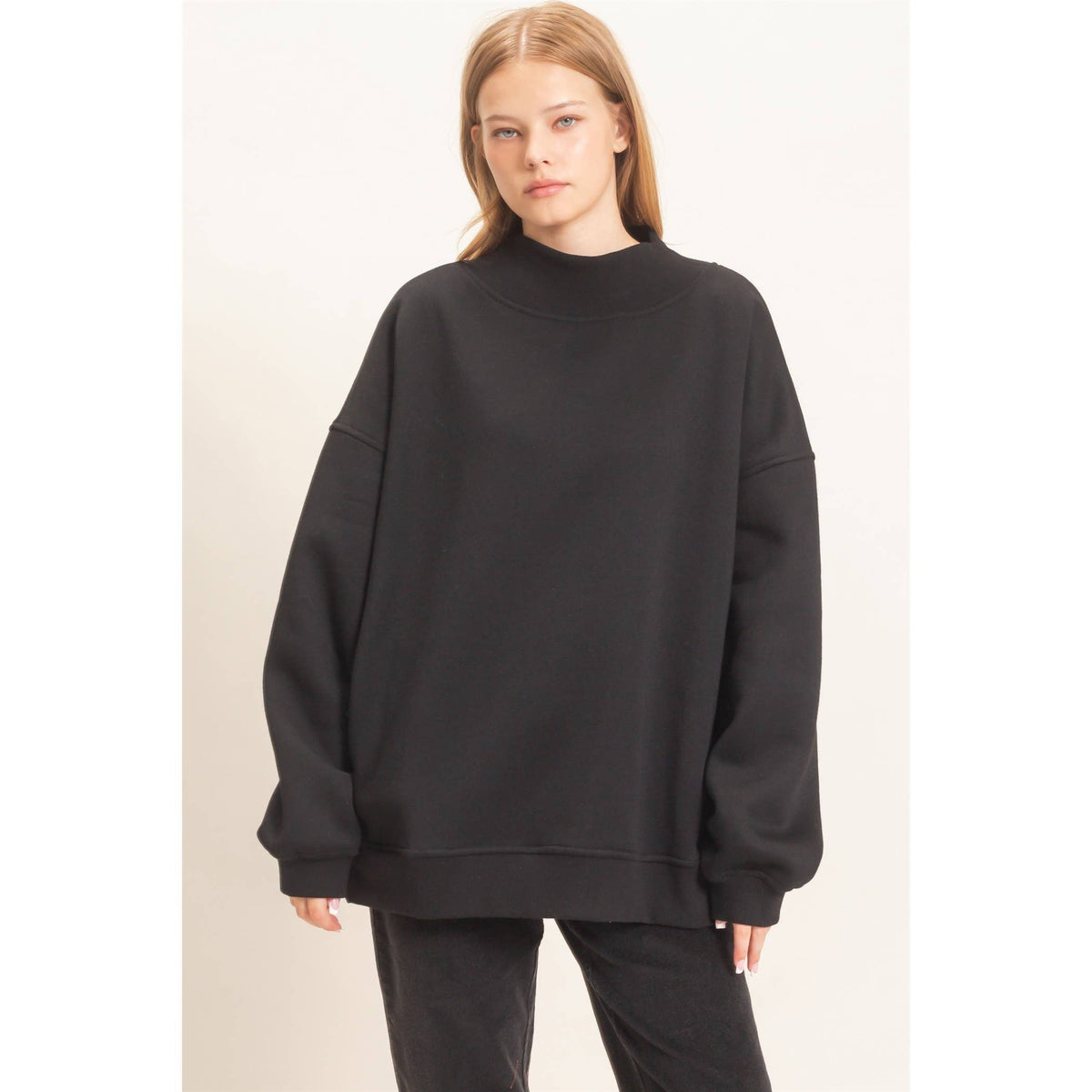 Enzyme Washed Mock Neck Sweatshirt