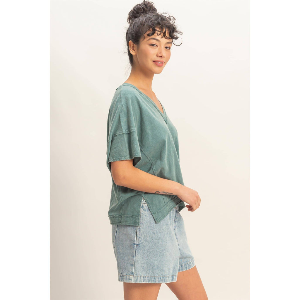 Oversized V-Neck Short Sleeve Top