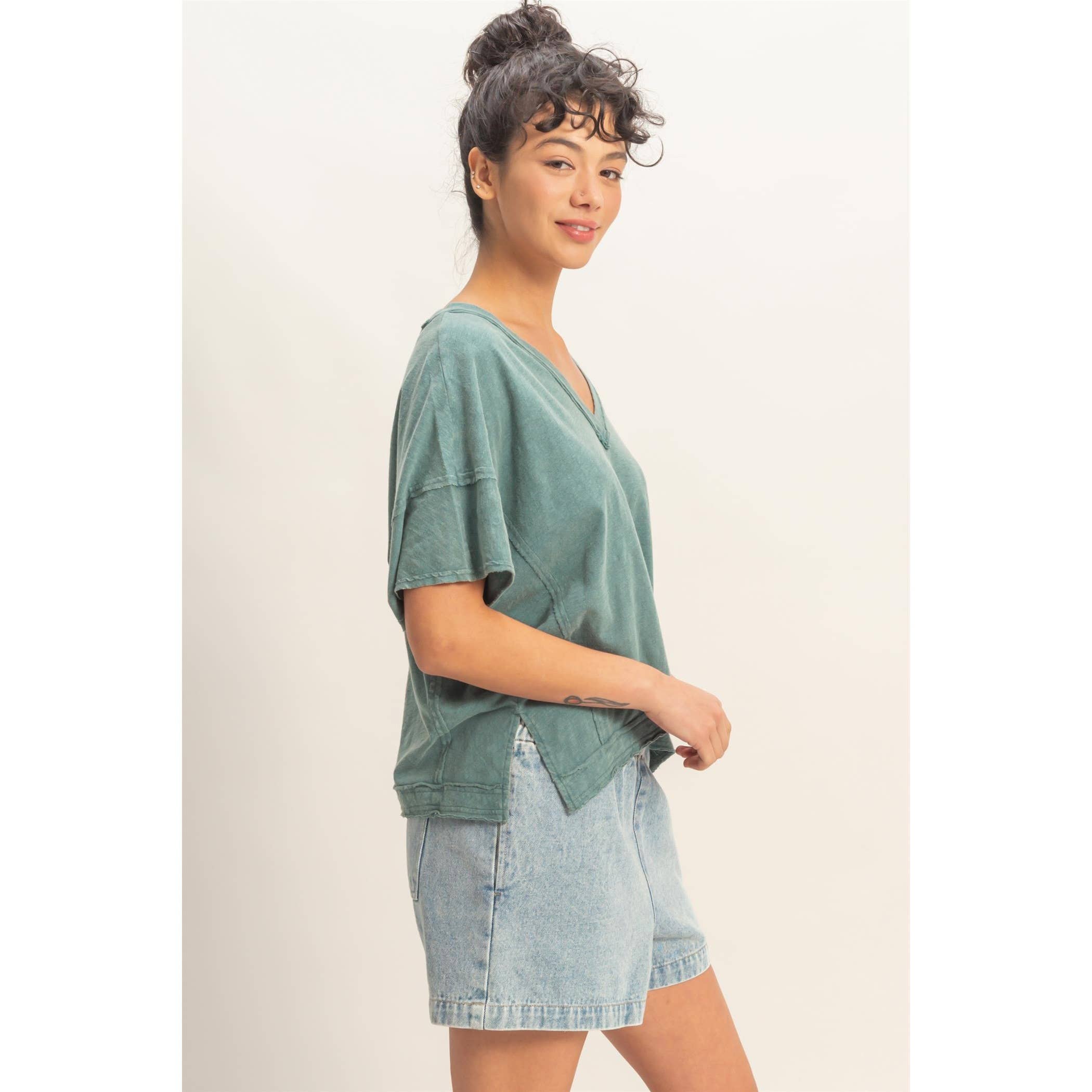 Oversized V-Neck Short Sleeve Top