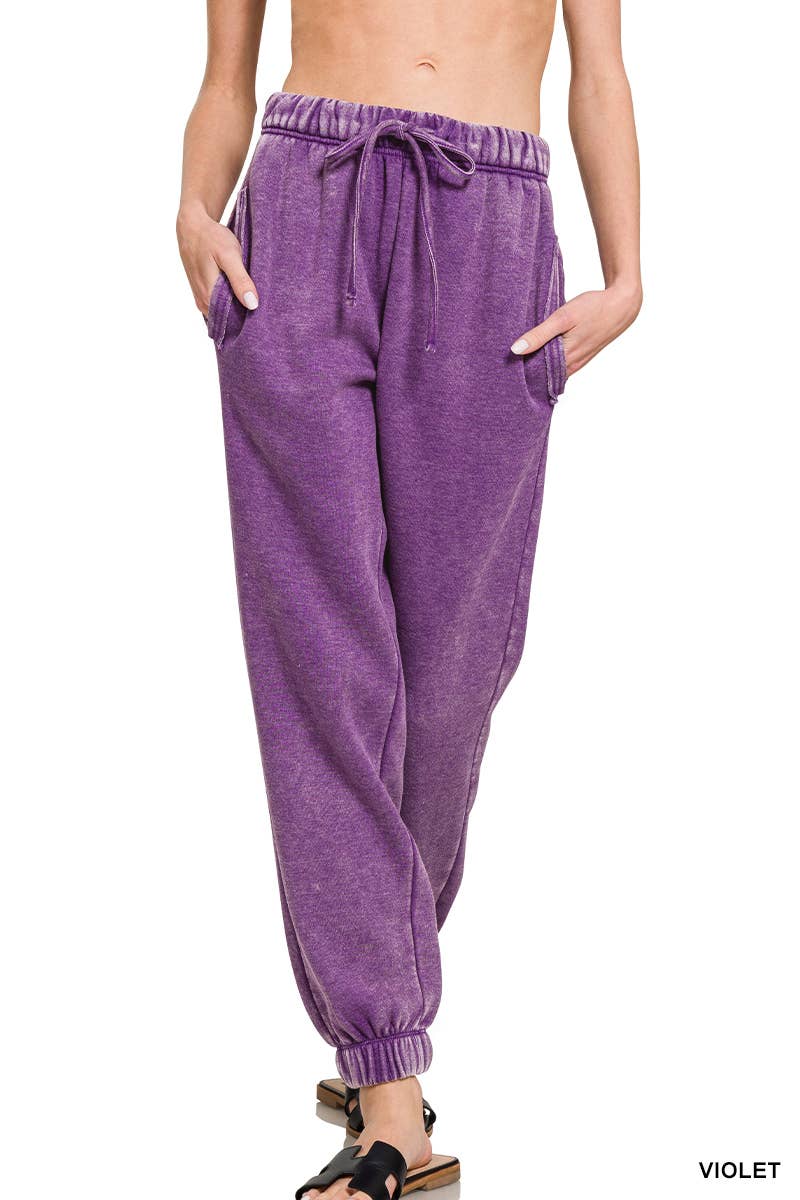 `Washed Fleece Sweatpants with pockets - Zenana