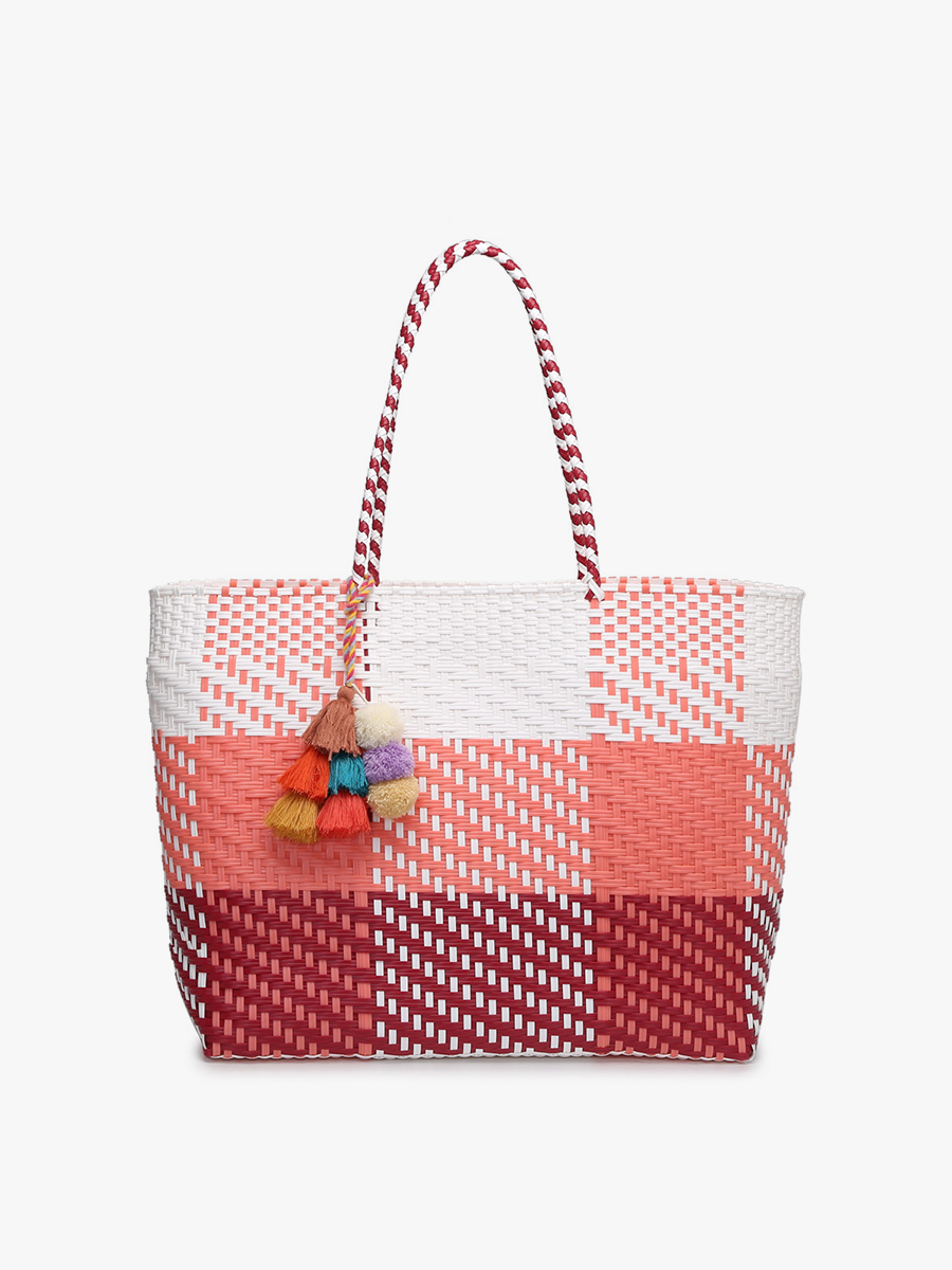 M2068 Shelby Large Handwoven Tote w/ Pom-Poms