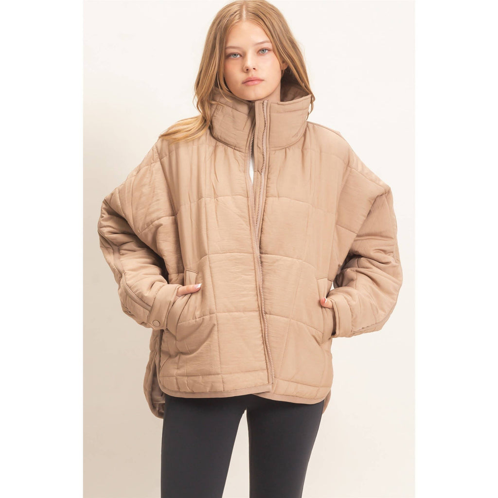 Quilted Mock Neck Zip-Up Puffer Jacket
