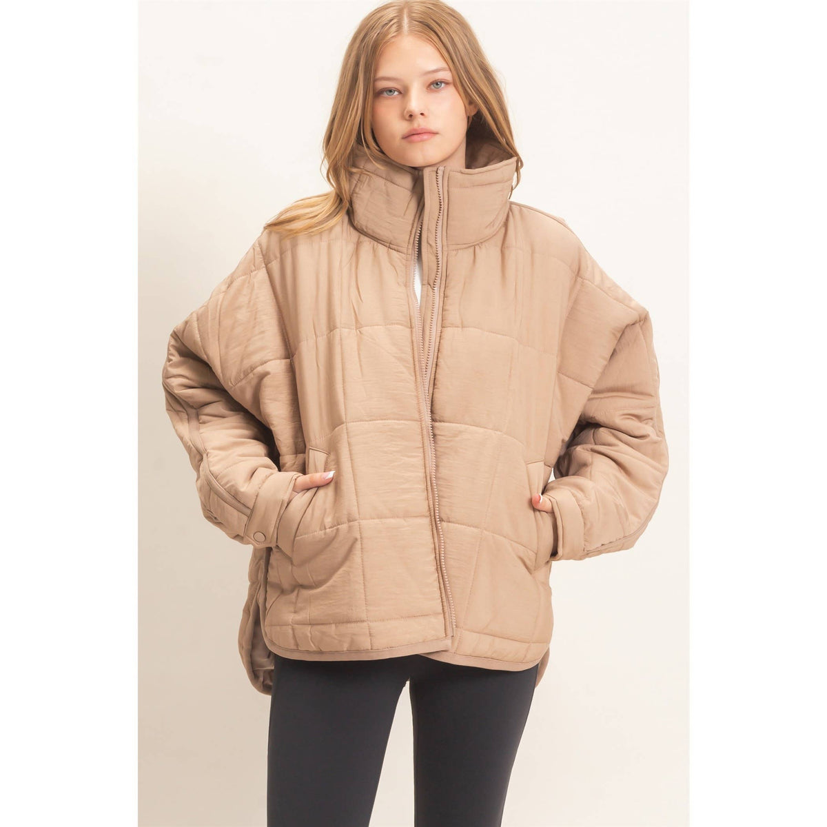 Quilted Mock Neck Zip-Up Puffer Jacket