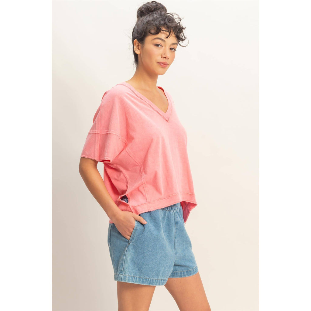 Oversized V-Neck Short Sleeve Top