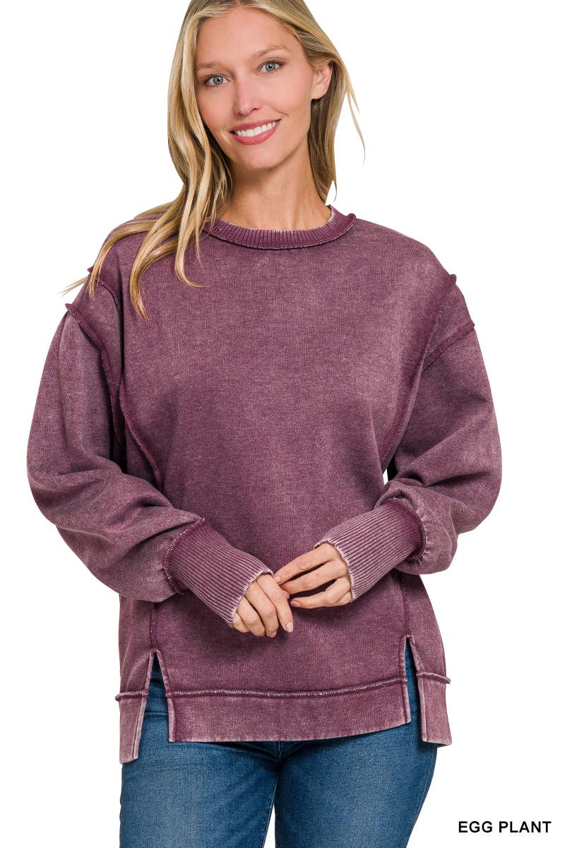 `Washed Slit hem Fleece Sweatshirt SI-26719 Zenana