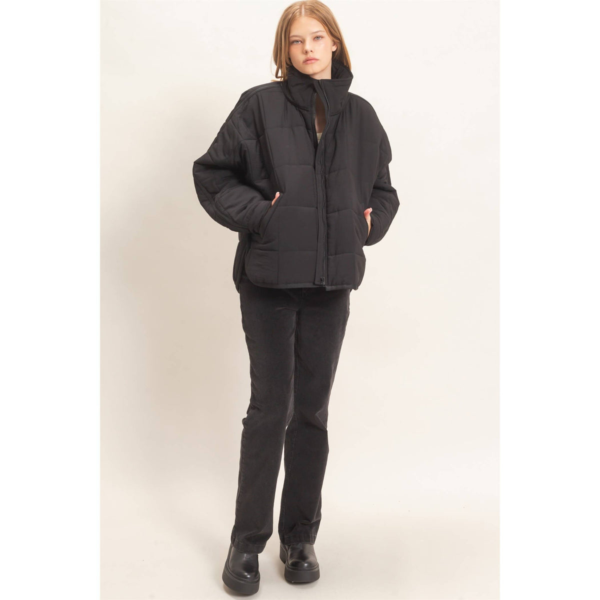Quilted Mock Neck Zip-Up Puffer Jacket