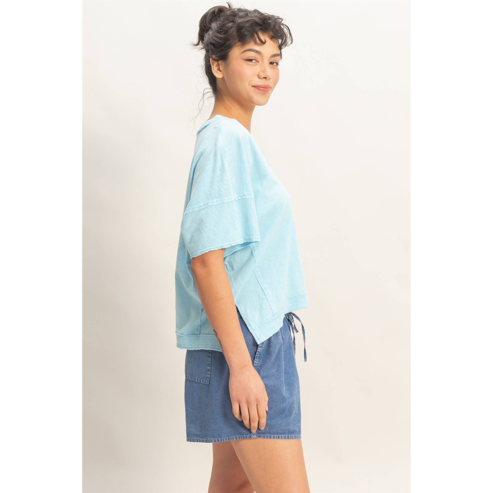 Oversized V-Neck Short Sleeve Top