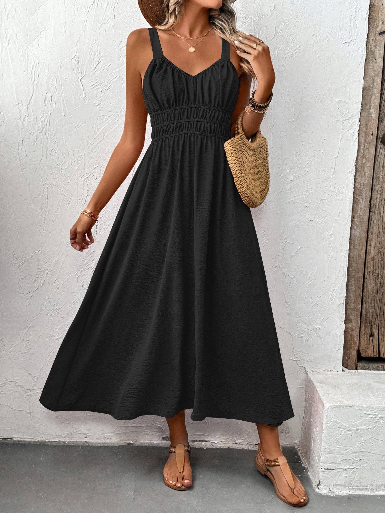 Women’s Smocked Strap Maxi Dress Sleeveless Summer
