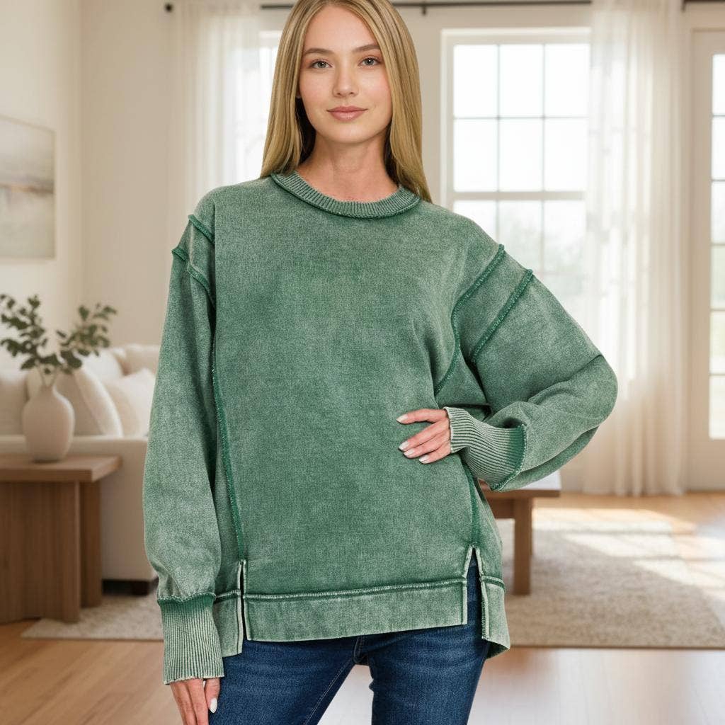 `Washed Slit hem Fleece Sweatshirt SI-26719 Zenana