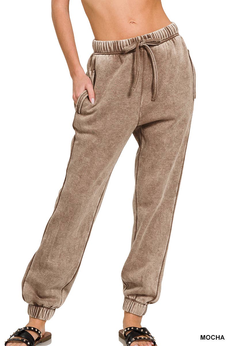 `Washed Fleece Sweatpants with pockets - Zenana