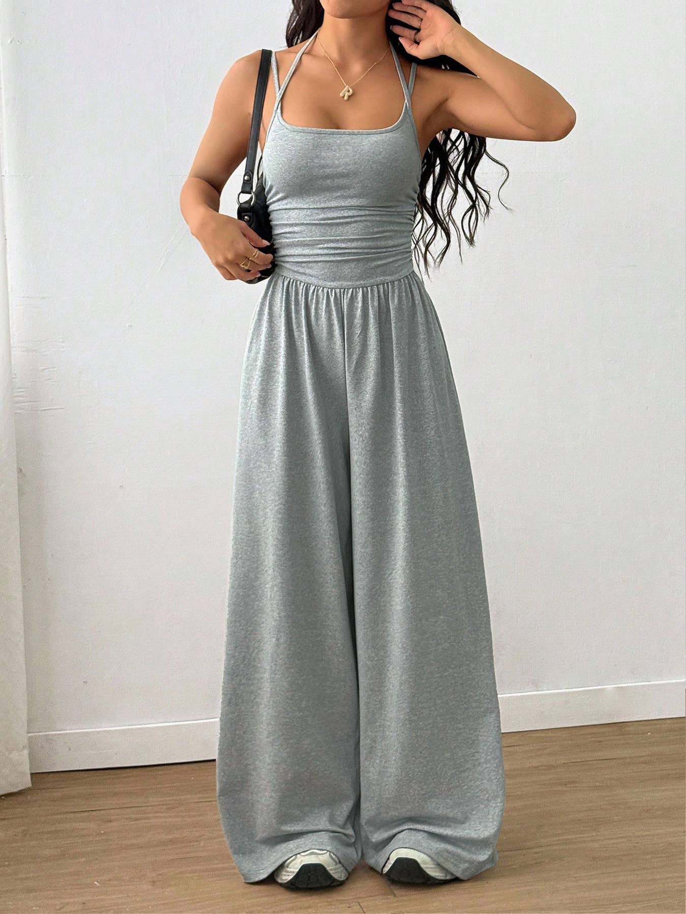 Casual wrap chest wide leg loose jumpsuit