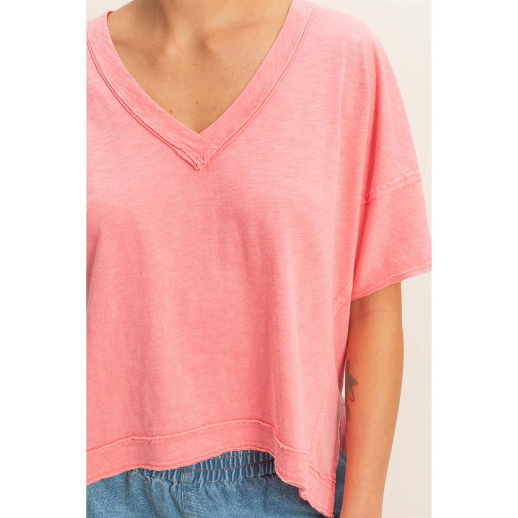 Oversized V-Neck Short Sleeve Top