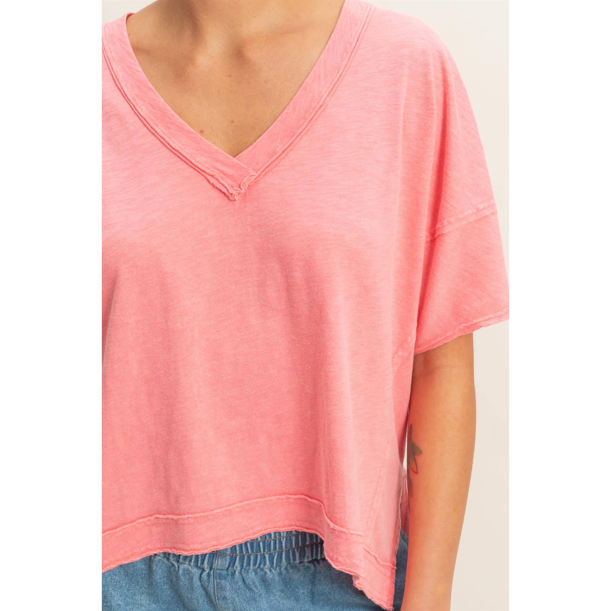 Oversized V-Neck Short Sleeve Top