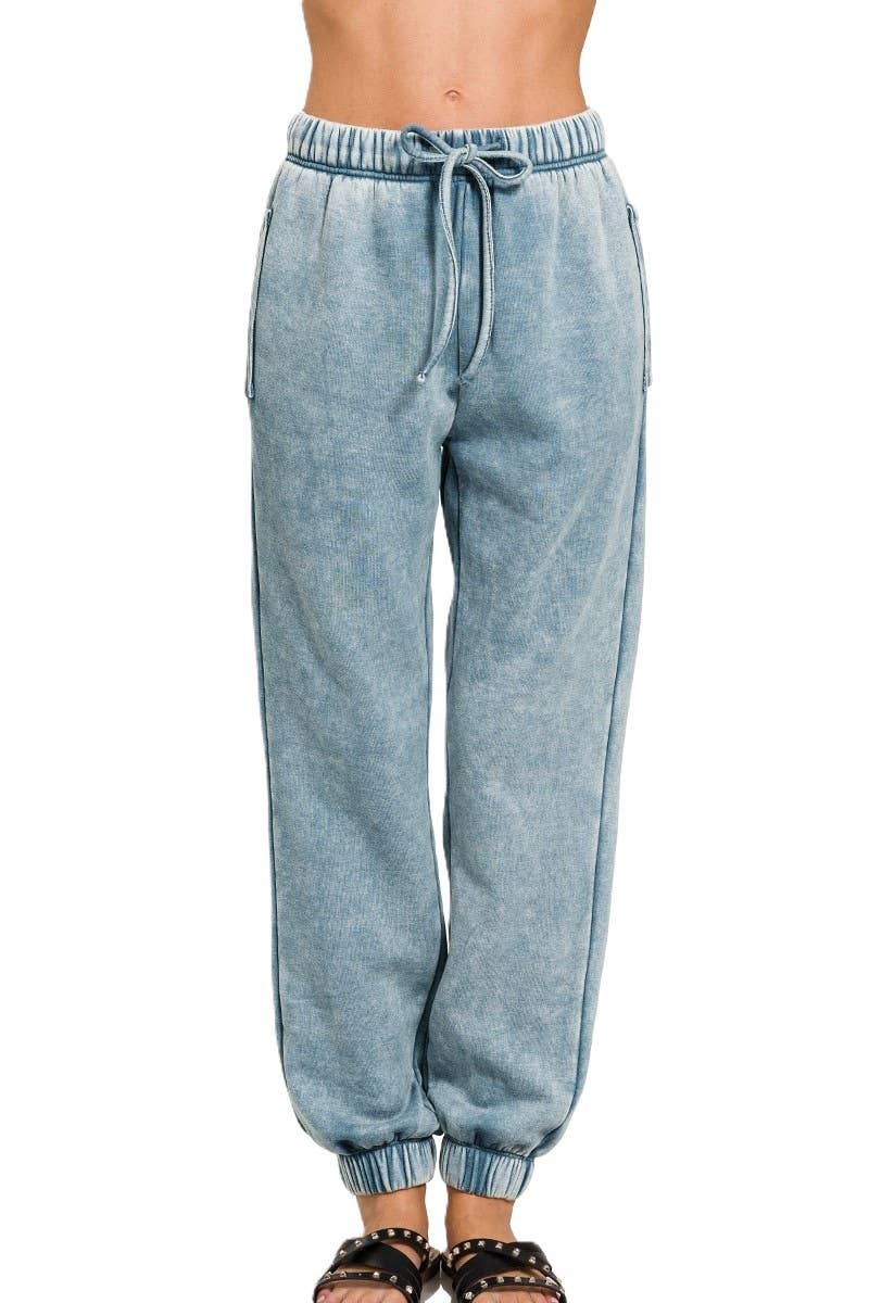 Acid Wash Fleece Sweatpants With Pockets