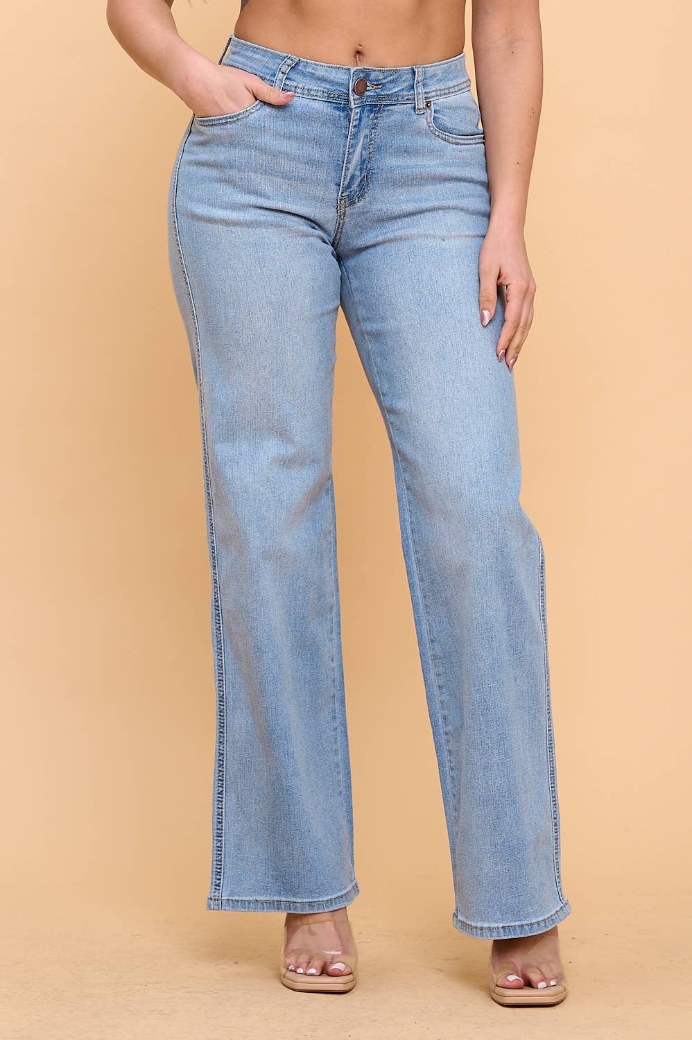 RS MID-LOW RISE STRETCHY WIDE LEG DENIM JEANS