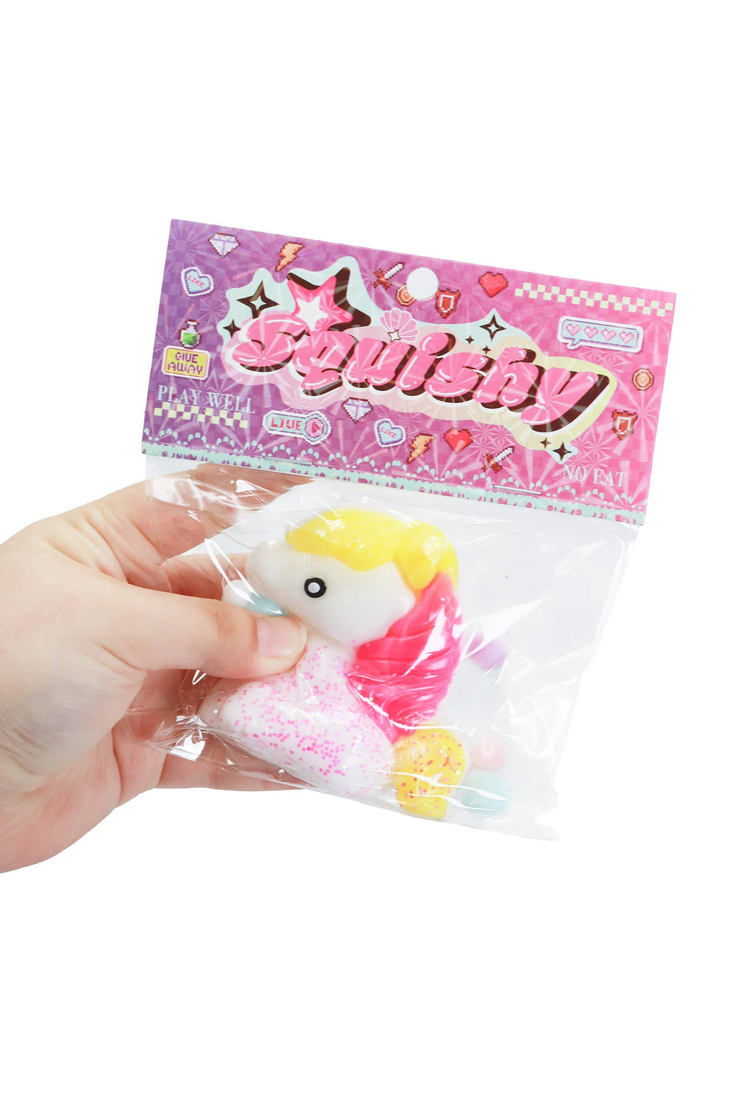 Pastel Unicorn Glittery Sticky Mochi Pom Pom Squishy Bag