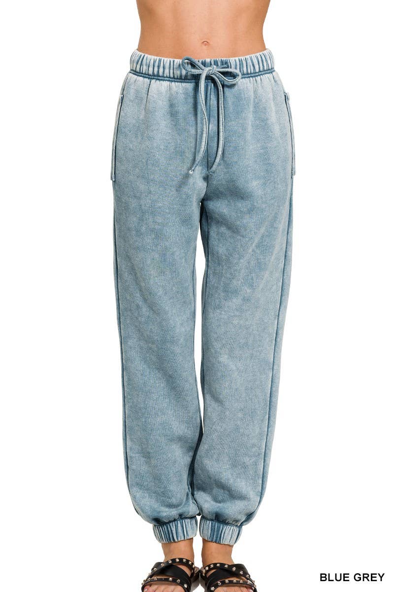 Acid Wash Fleece Sweatpants With Pockets