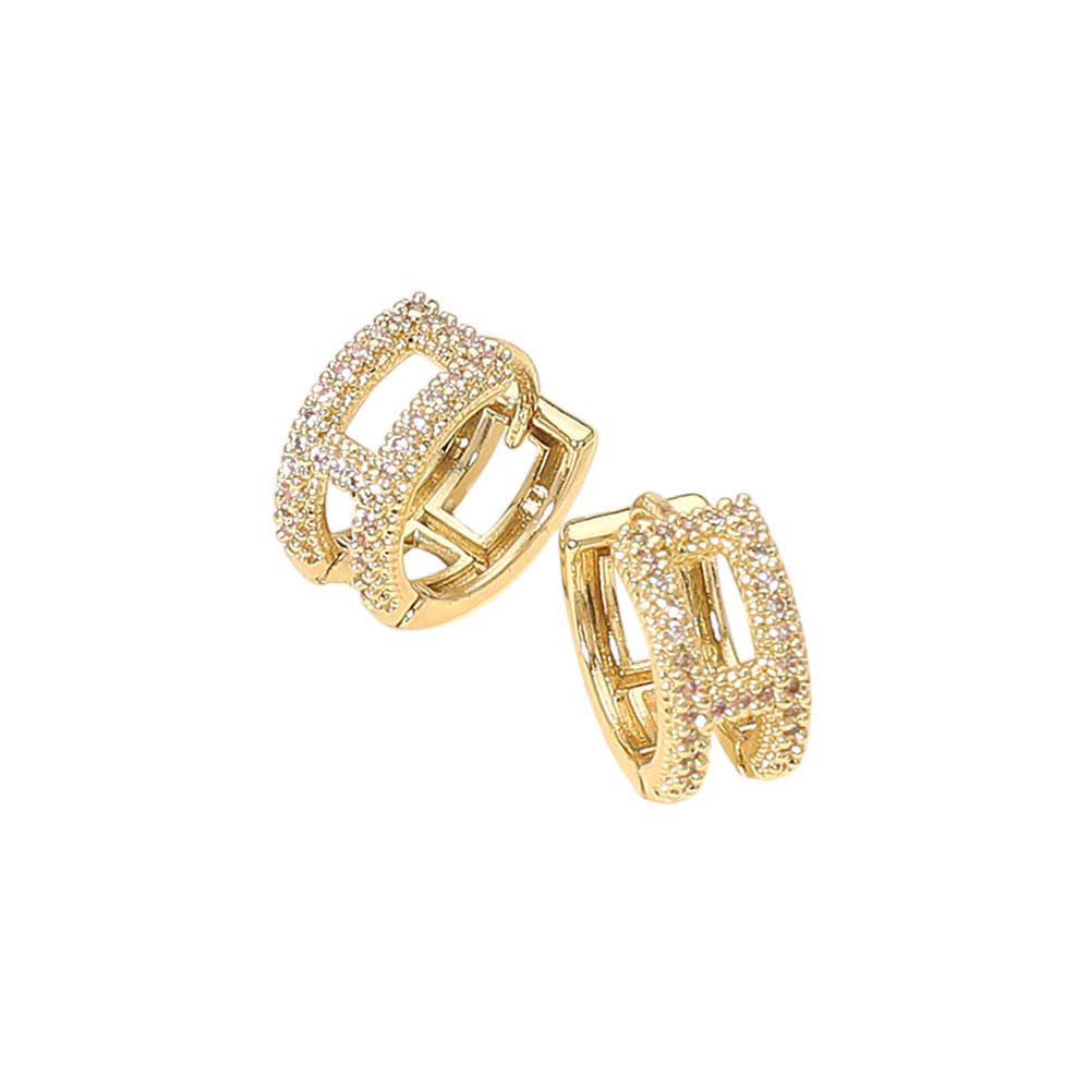 14K Gold Dipped CZ Stone Paved Mini Hoop Earrings