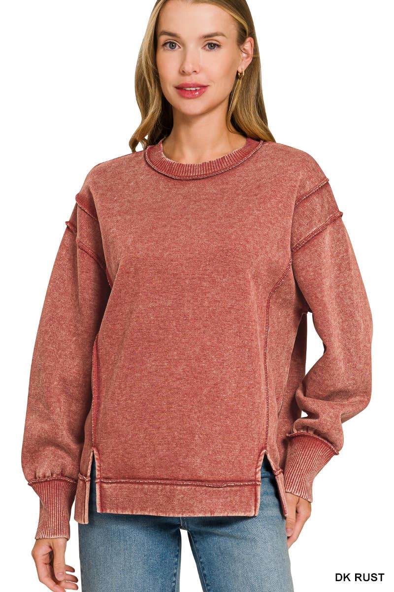 `Washed Slit hem Fleece Sweatshirt SI-26719 Zenana