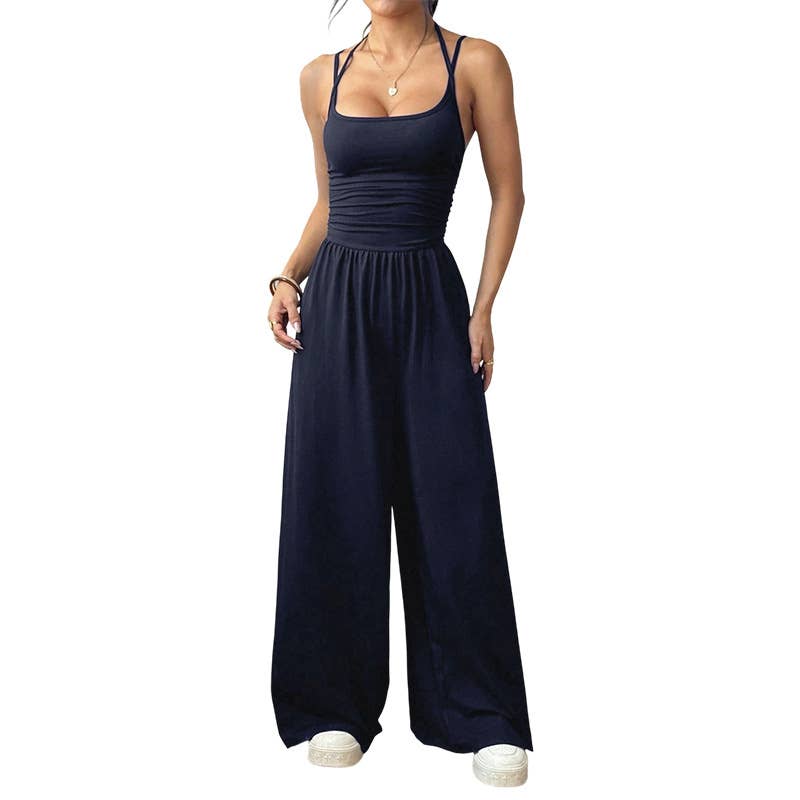 Casual wrap chest wide leg loose jumpsuit