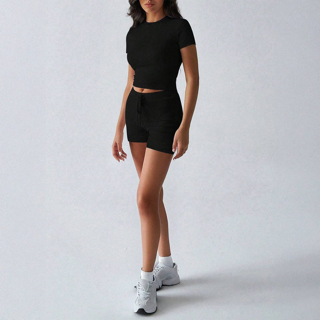 Pilates Crop Tee and Biker Shorts Athleisure Set