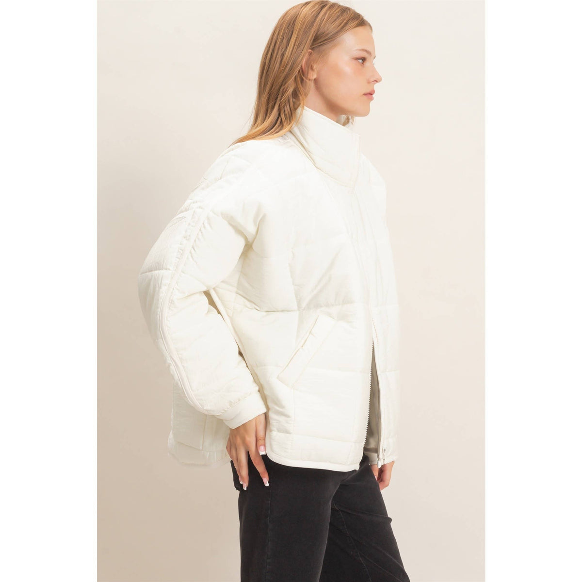 Quilted Mock Neck Zip-Up Puffer Jacket