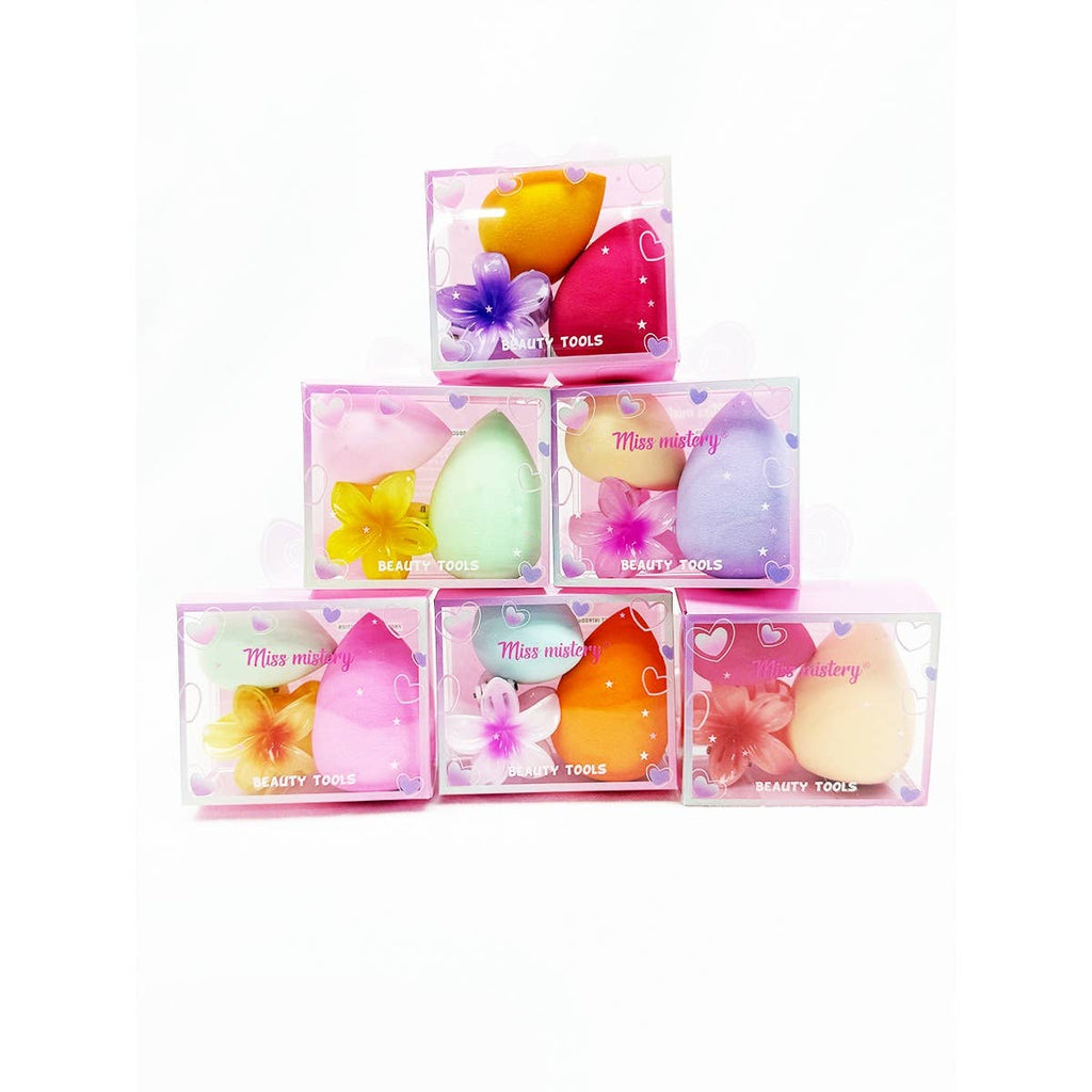 Blending Sponge Set with Cute Flower Hair Claw Clip